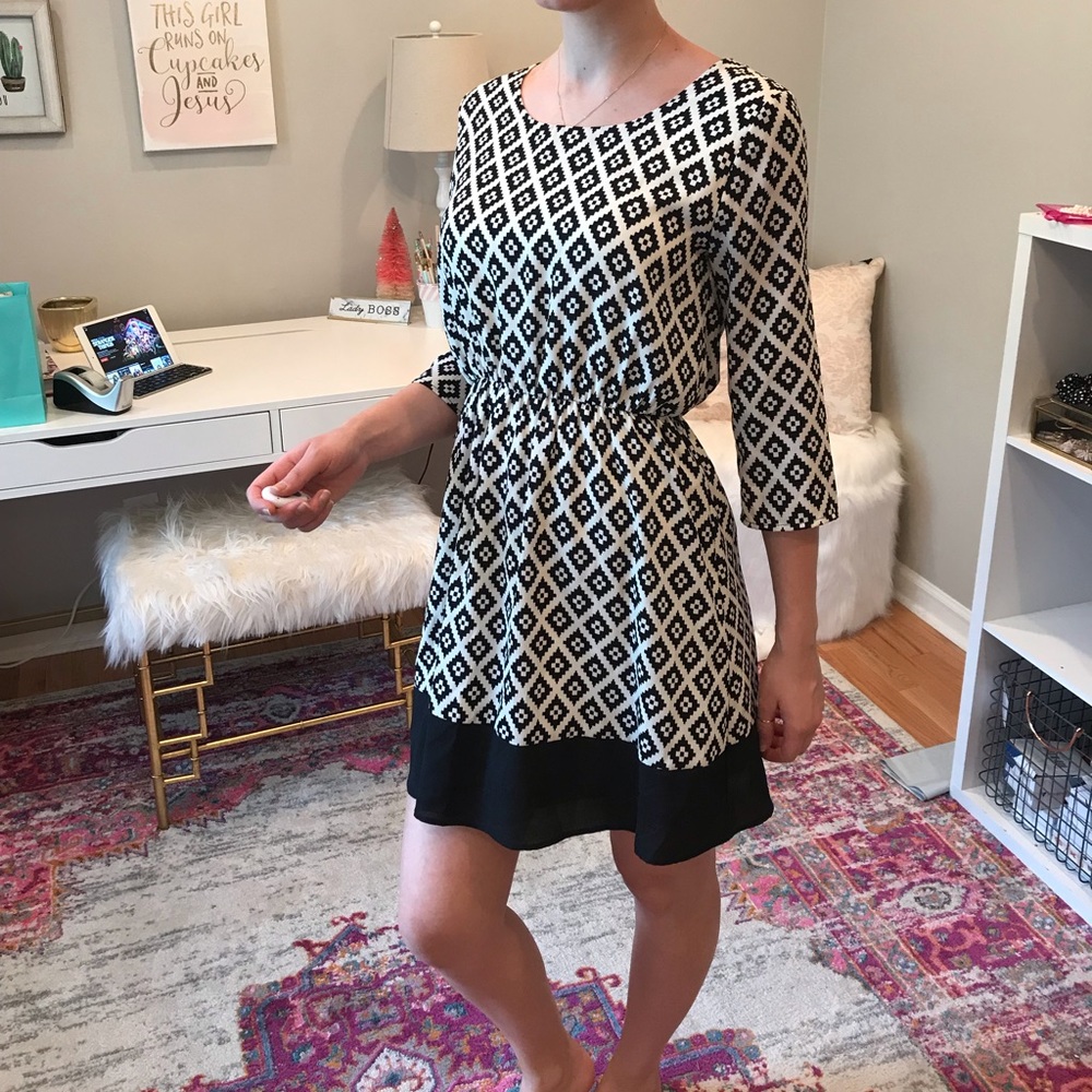 Everly Aztec Black and White Print Dress